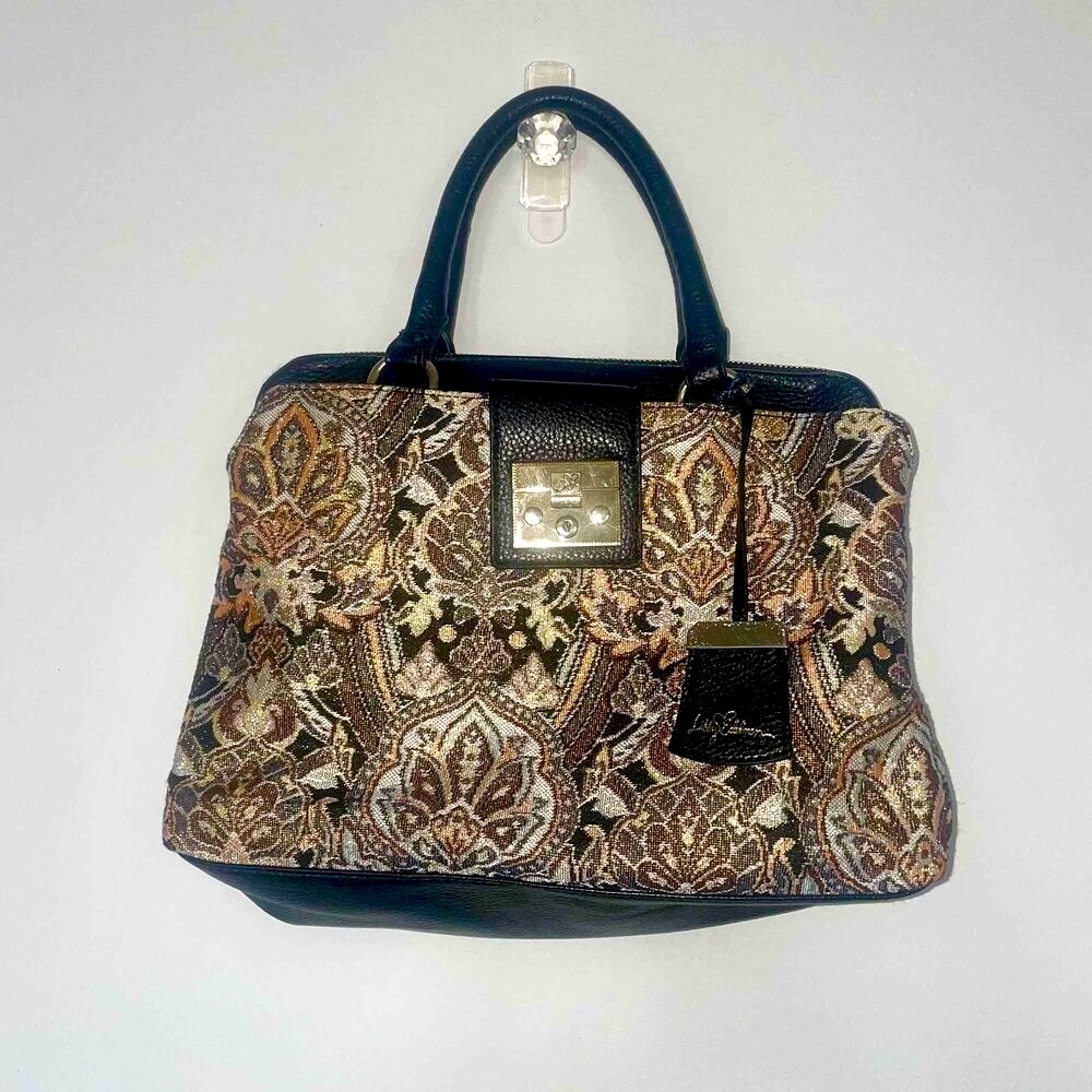 Libby Edelman NWT Black Leather Metallic Paisley Purse Tote Handbag
